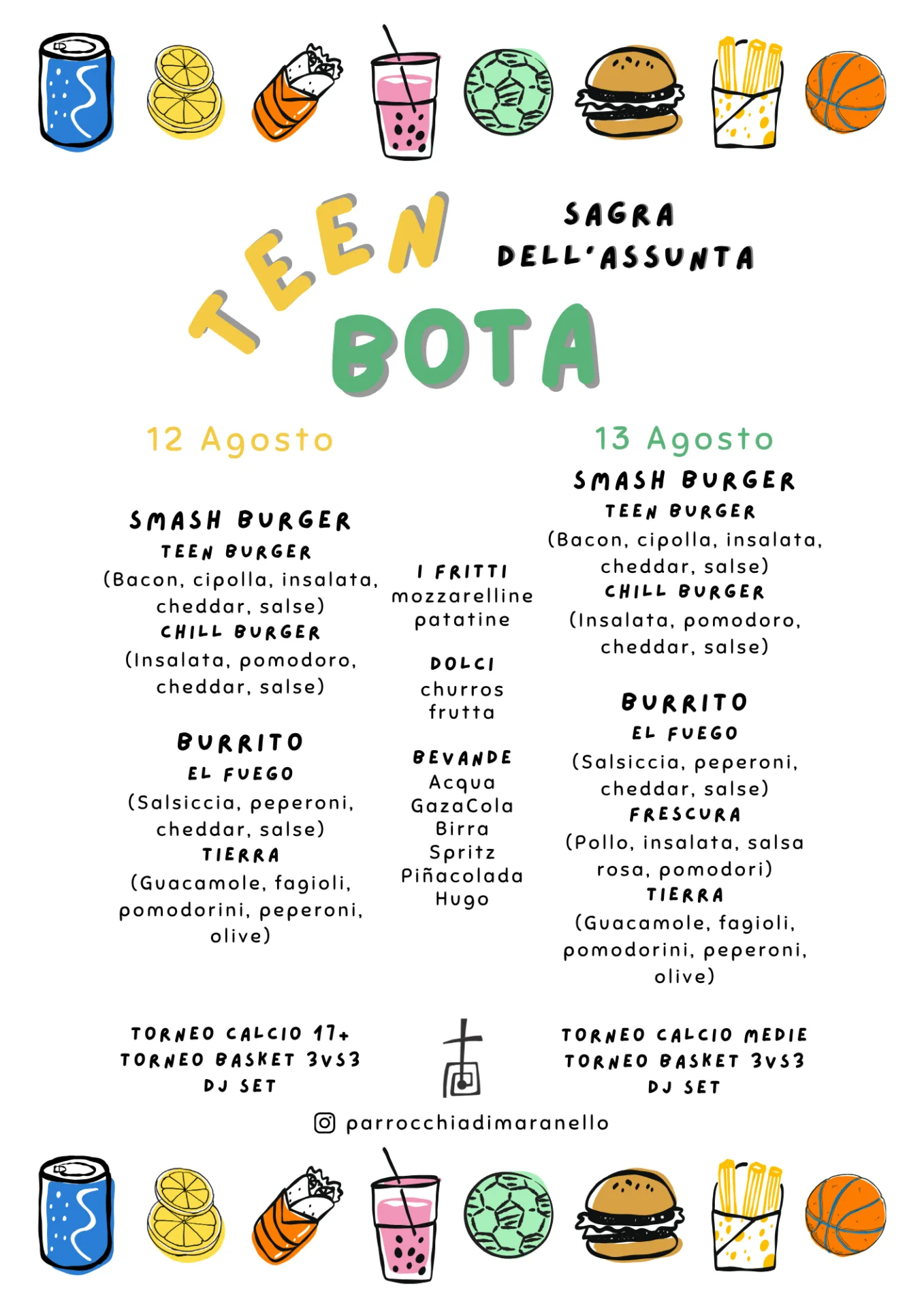 Menù giovani 12 e 13 agosto
